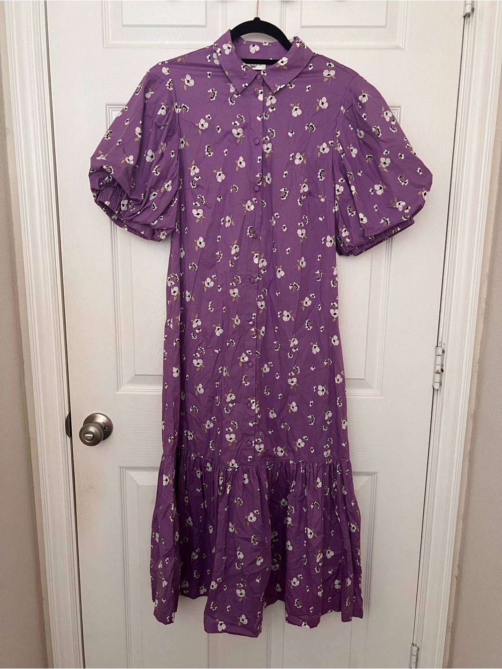 VILA Purple Floral Button-Down Midi Dress